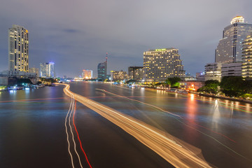 Fototapeta na wymiar Chaopraya River View from Taksin Bridge, Bangkok, Thailand