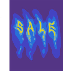 sale multi-colored liquid dripping lettering yellow, blue and purple