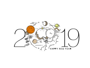 Happy New Year 2019 Text Design Future Patter, Vector illustration.