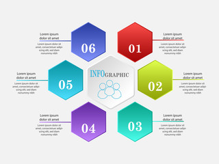 Infographic hexagon template with 6 steps business illustration for annual, diagram, report