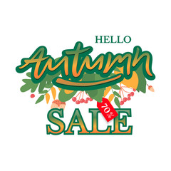 Trendy and elegant autumn background with lettering Hello autumn.