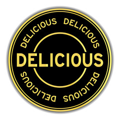 Black and gold color sticker in word delicious on white background