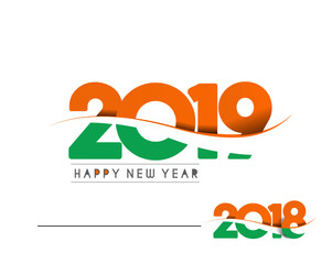Happy new year 2019 with Indian Flag Text Design  patterVector illustration