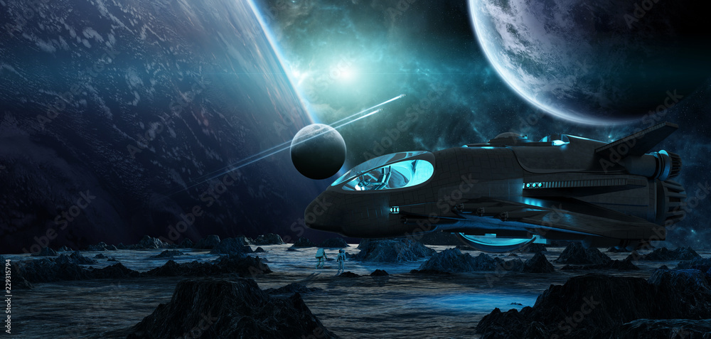 Wall mural astronauts exploring an asteroid 3d rendering elements of this image furnished by nasa