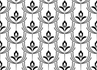 Flower geometric pattern. Seamless vector background. White and black ornament. Ornament for fabric, wallpaper, packaging. Decorative print