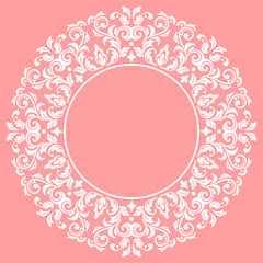 Decorative frame Elegant vector element for design in Eastern style, place for text. Floral pink border. Lace illustration for invitations and greeting cards