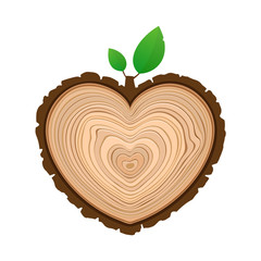 I love wood cutting tree as symbol of heart with foliage