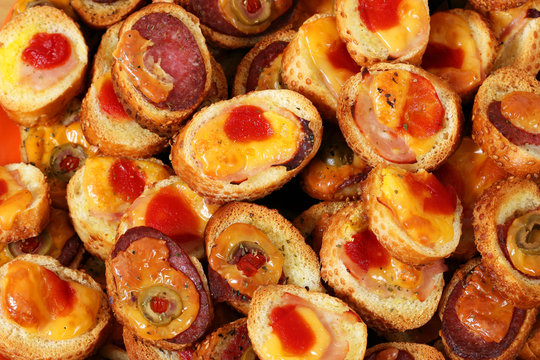 bruschetti with cheese olives and salami italian food