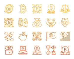 Bitcoin simple color line icons vector set