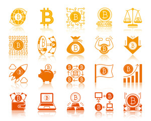 Bitcoin finance gold glyph icons vector set