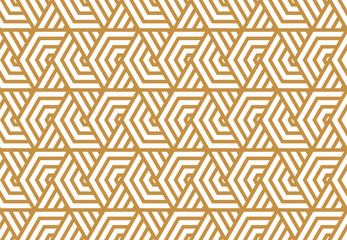 Abstract geometric pattern with stripes, lines. Seamless vector background. White and gold ornament. Simple lattice graphic design