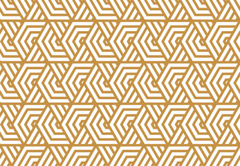 Abstract geometric pattern with stripes, lines. Seamless vector background. White and gold ornament. Simple lattice graphic design