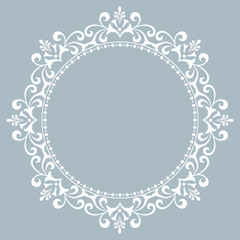 Decorative frame Elegant vector element for design in Eastern style, place for text. Floral blue border. Lace illustration for invitations and greeting cards