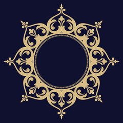 Decorative frame Elegant vector element for design in Eastern style, place for text. Floral golden border. Lace illustration for invitations and greeting cards.
