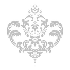 Damask graphic ornament. Floral design element. Grey vector pattern