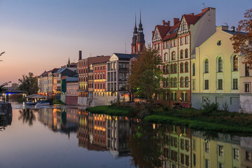 Opole at night - Panorama of Opole Venice seen from other side of Mlynowka channel ( Odra branch) 