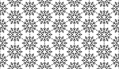 Abstract geometric pattern with lines, snowflakes. A seamless vector background. White and black texture. Graphic modern pattern