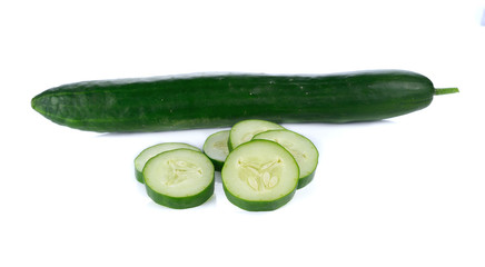 Fresh japanese cucumber sliced isolated on white