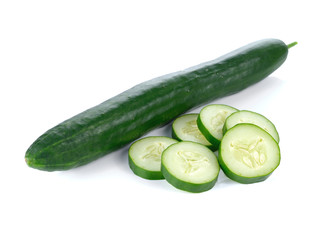 Fresh japanese cucumber sliced isolated on white