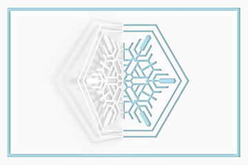 New year's eve greeting card concept. Snowflake cut from paper, casting a shadow. 3d illustration