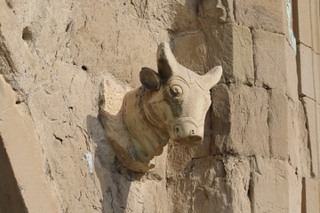 Stone head of a bull on Svetitskhoveli church fortress