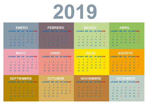 Calendario 2019 en español con fiestas
