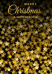 Festive horizontal Christmas vertical background with copy space. Text and golden stars