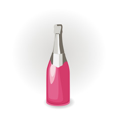Champagne in a rose bottle with a silver top. Vector illustration.