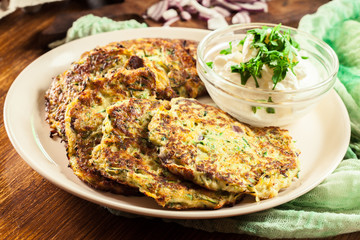Zucchini fritters or pancakes