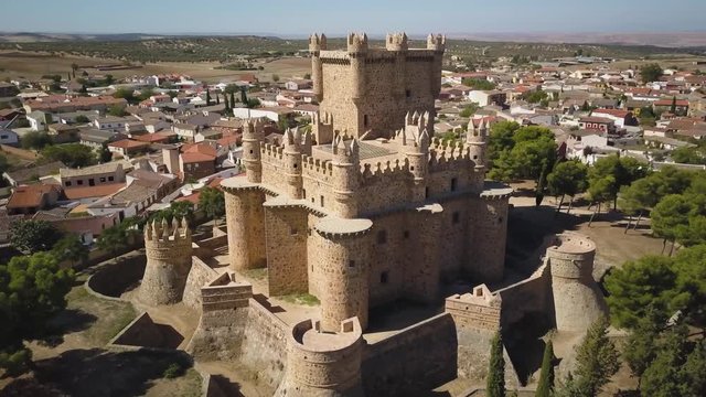 4k aerial drone footage - Medieval Guadamur Castle, located near Toledo, Spain