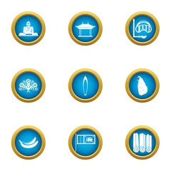 Buddha statue icons set. Flat set of 9 buddha statue vector icons for web isolated on white background