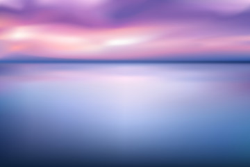horizontal wide blue pink sky blurred background. Sunset and sunrise sea blurred background.