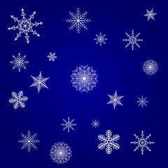 Naklejka na ściany i meble Christmas card blue with white snowflakes background