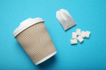 Breakfast tea with sugar, unhealthy additive. Diabetes danger.