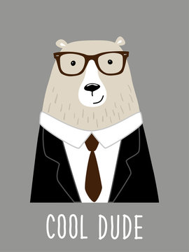 Cute and stylish hipster bear businessman in glasses