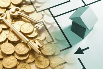 Composite of Keys and Coins with House Symbol