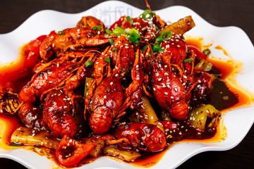 Boiled crayfish with sauce