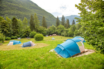 Common tent site in Adrenaline Check eco camp resort in Slovenia.