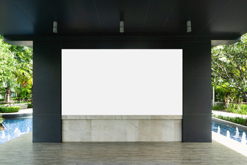 Whiteboard with swimming pool as background