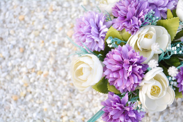 Obraz na płótnie Canvas Close up of artificial rose flower bouquet. Silk flowers