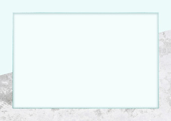 Pastel blue empty photo frame with trendy border and glitter line