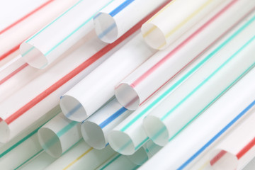 Closeup on colorful plasticc straws