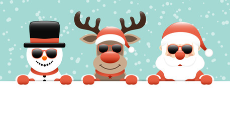 Snowman, Rudolph & Santa Sunglasses Banner Snow Retro