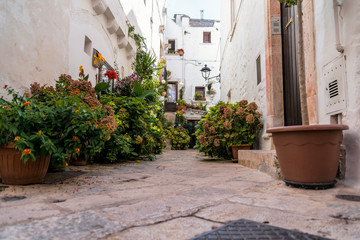 Fototapeta na wymiar Little alley in the medieval center of the white village of Locorotondo
