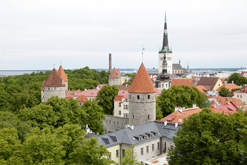 Panoramic view of the old town of Tallinn from Toompea Hill, Estonia
