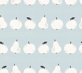 Foto op Plexiglas Pastel naadloos patroon met appels en peren