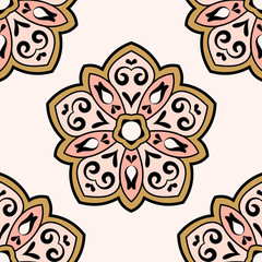 Abstract seamless pattern with mandala flower. Floral background. Vector illustration.