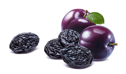 Fresh and dry purple plum isolated on white background