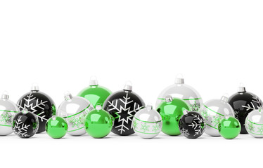 Green and white christmas baubles isolated 3D rendering