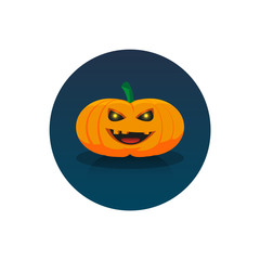 round color illustration festive pumpkin with glowing eyes for Halloween